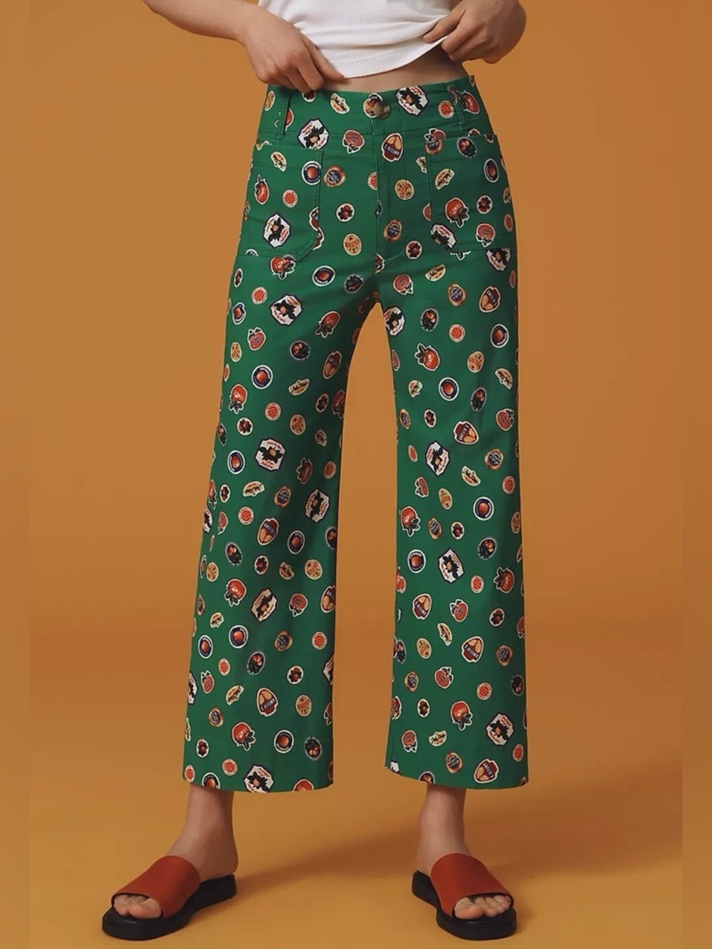 NWT Anthro Maeve The Colette Cropped Wide-Leg Pants Magic Fabric Green Size 28